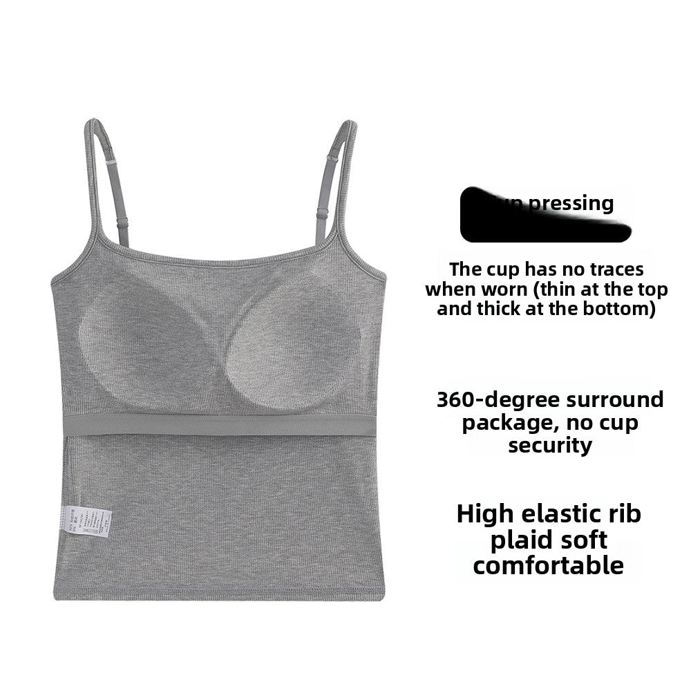 A woman with a beautiful back vest and bra with a chest pad