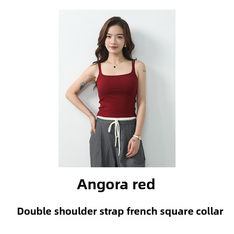 A woman with a beautiful back vest and bra with a chest pad