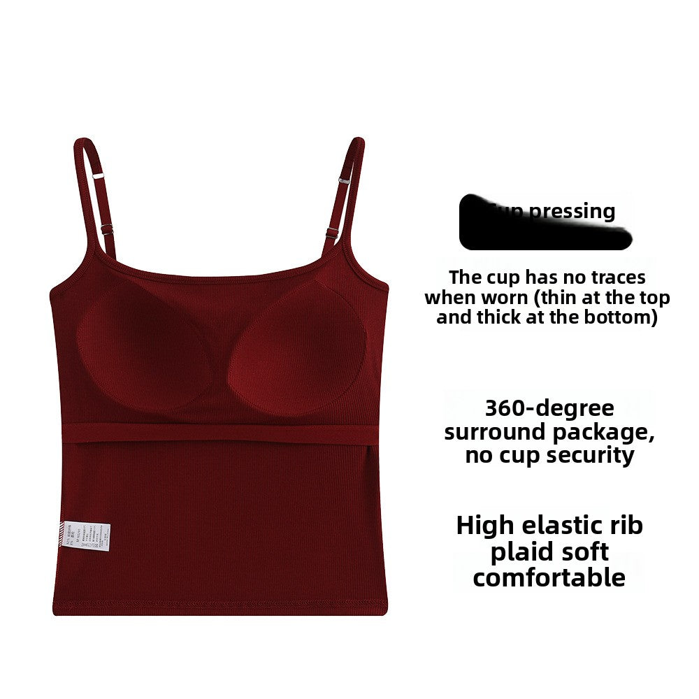 A woman with a beautiful back vest and bra with a chest pad