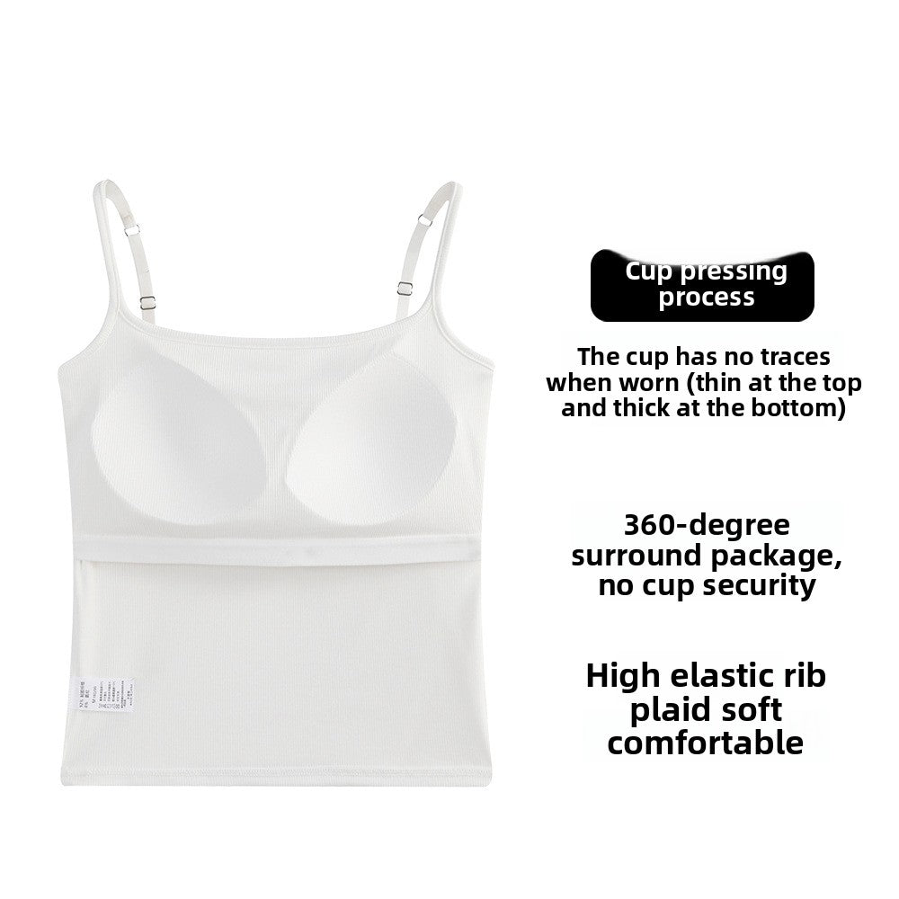 A woman with a beautiful back vest and bra with a chest pad
