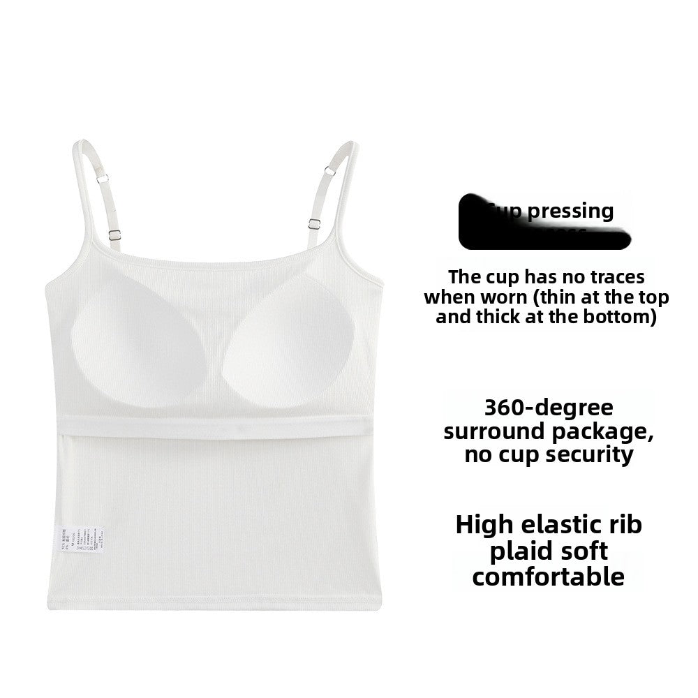 A woman with a beautiful back vest and bra with a chest pad