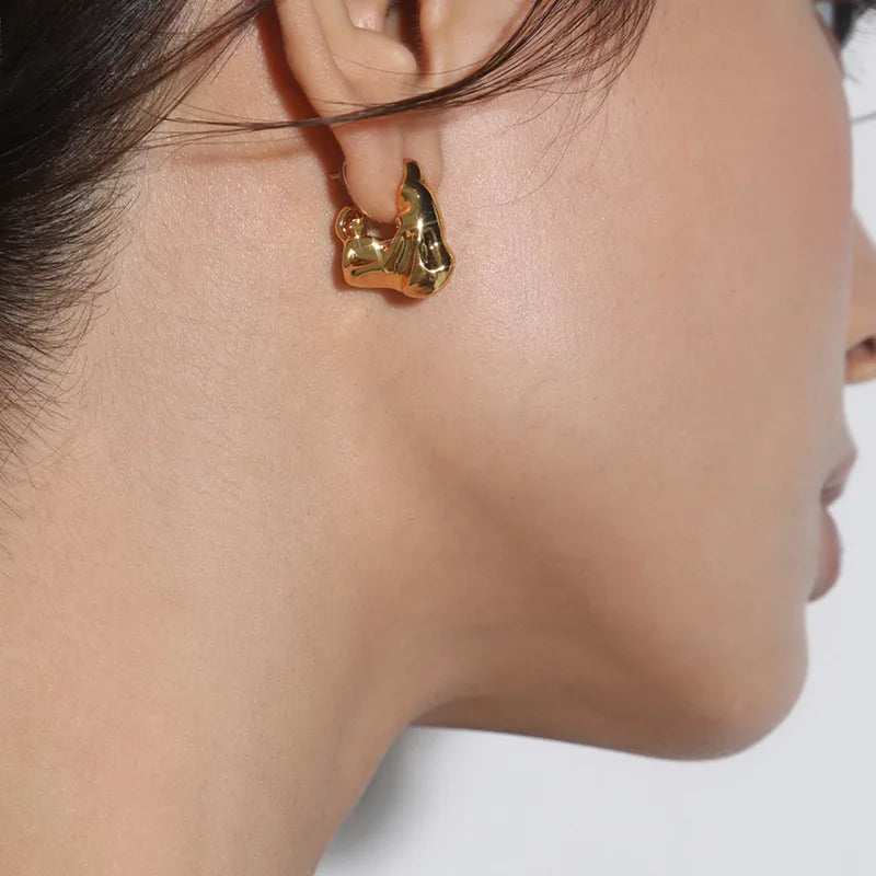 2 Pairs Simple Irregular Geometric Earring Set For Women's Exquisite Wavy Round Hoop Earrings Fashion Metal Ear Accessories