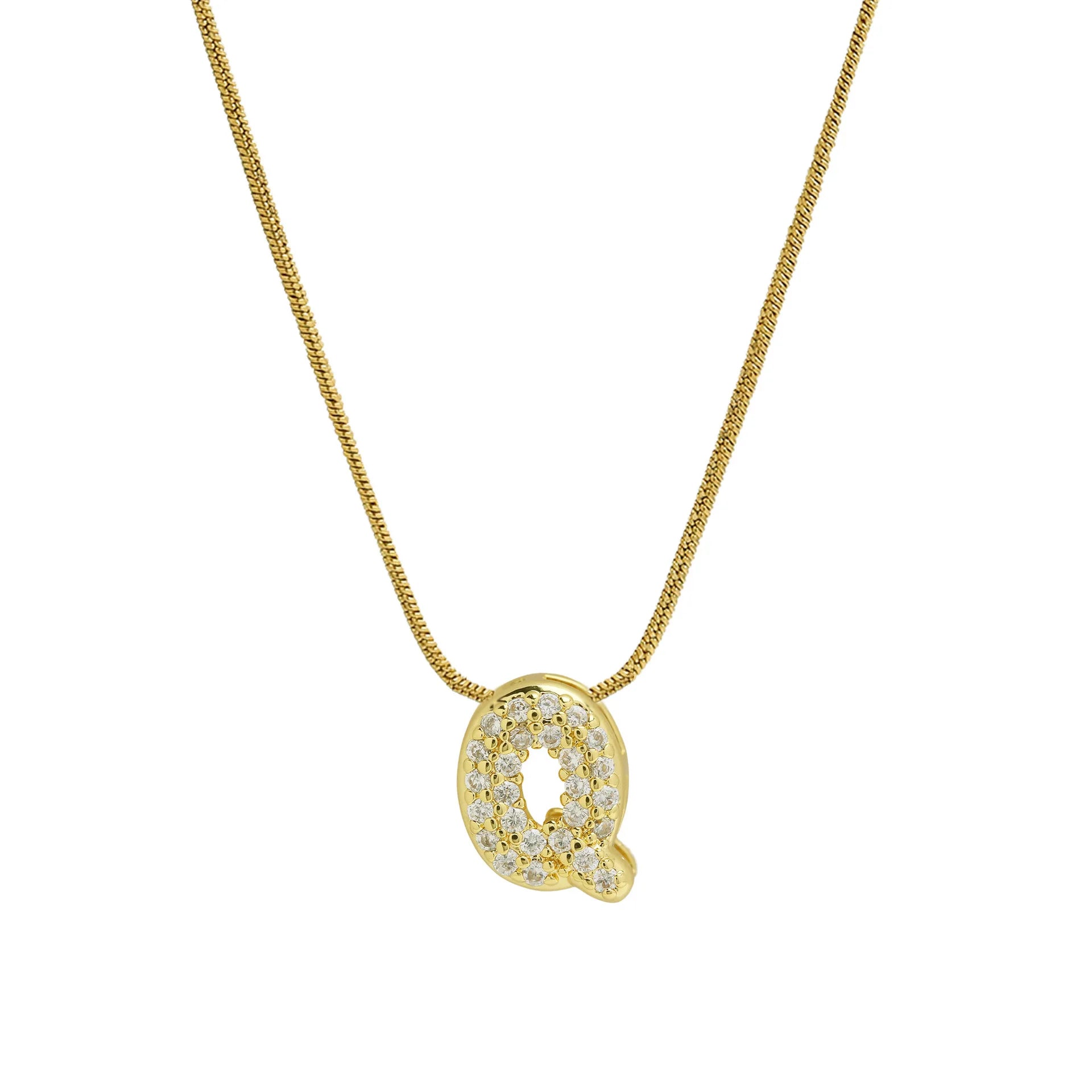 Dainty Zircon Tiny Initial Letter Necklace for Women Gold Plated Stainless Steel Snake Chain Choker Necklaces Alphabet Pendants