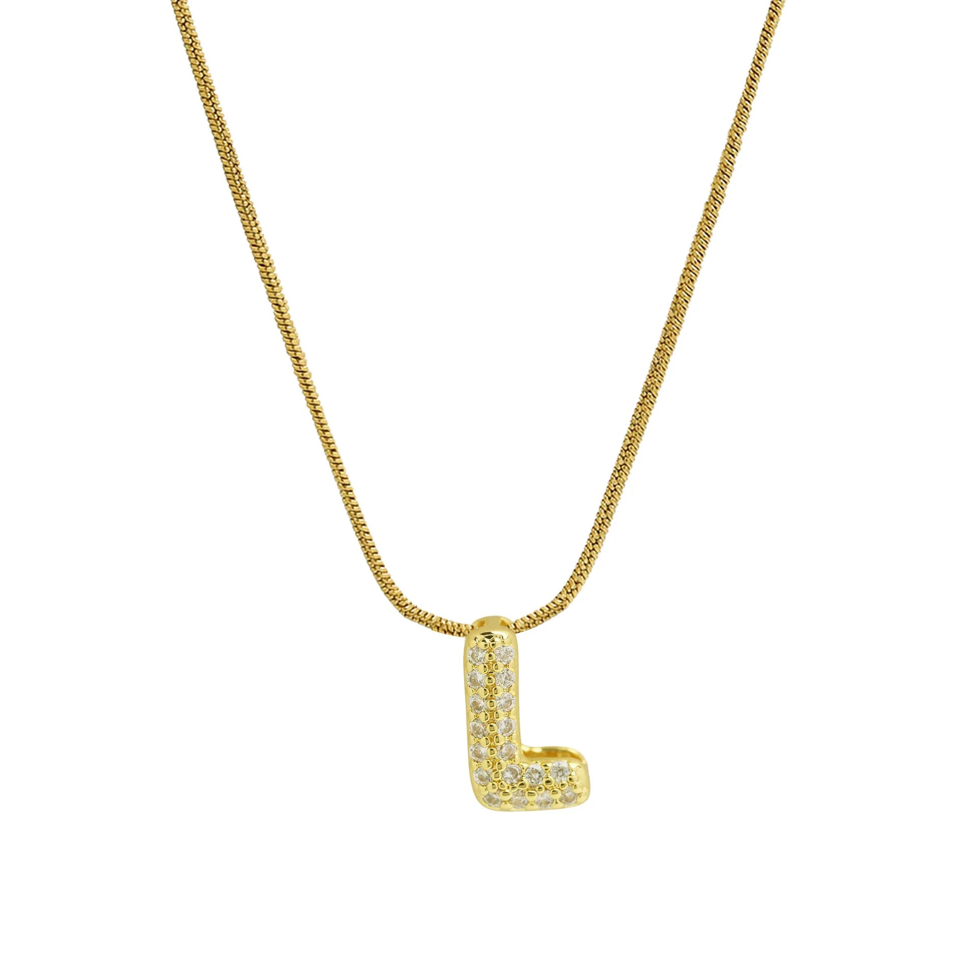 Dainty Zircon Tiny Initial Letter Necklace for Women Gold Plated Stainless Steel Snake Chain Choker Necklaces Alphabet Pendants