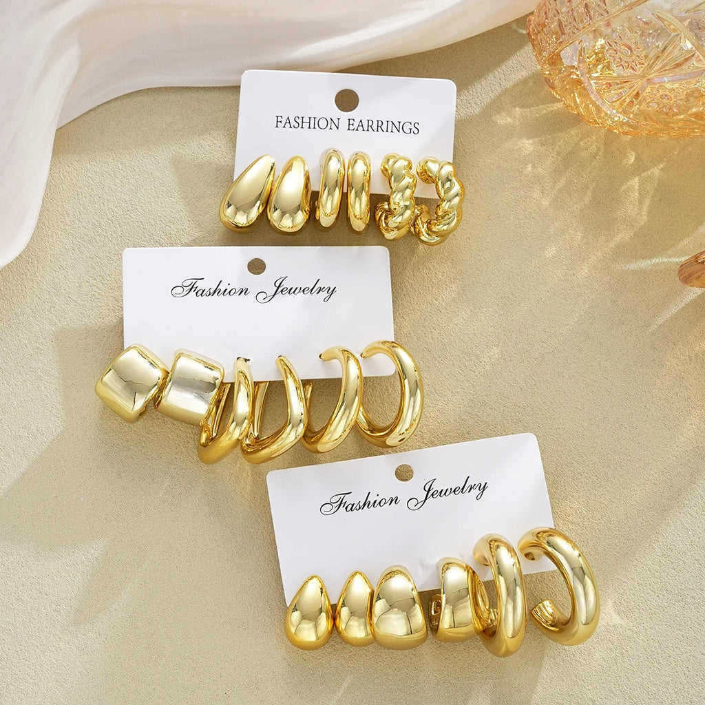 18 Pcs/Set Fashion Water Drop Earring For Women Vintage Exaggerated Geometric Twist Hoop Earrings Personalized Jewelry Gifts New