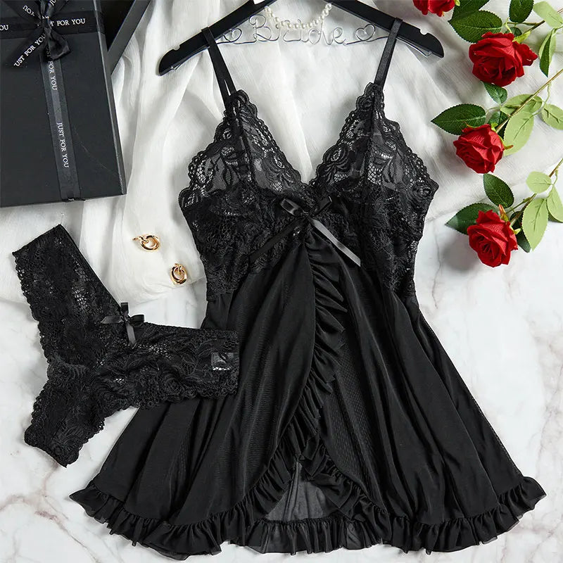 A Set Of Woman Underwear Nightgown Thong Sets Plus Size Suspender Lace Lingerie Sexy Accessories Erotic Bra Nightdress lencería