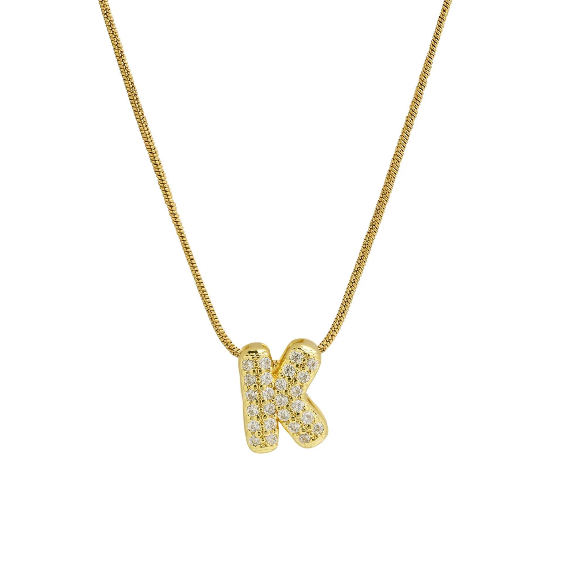 Dainty Zircon Tiny Initial Letter Necklace for Women Gold Plated Stainless Steel Snake Chain Choker Necklaces Alphabet Pendants