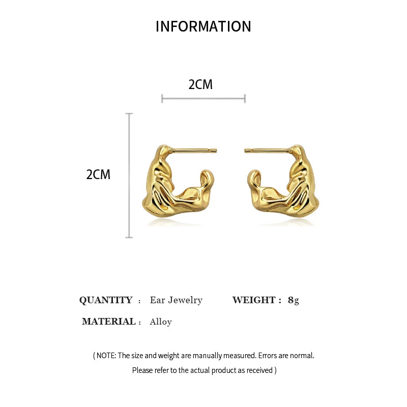 2 Pairs Simple Irregular Geometric Earring Set For Women's Exquisite Wavy Round Hoop Earrings Fashion Metal Ear Accessories