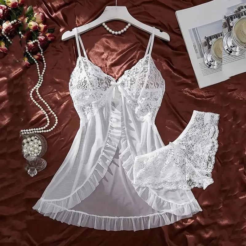 A Set Of Woman Underwear Nightgown Thong Sets Plus Size Suspender Lace Lingerie Sexy Accessories Erotic Bra Nightdress lencería
