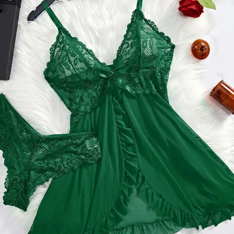 A Set Of Woman Underwear Nightgown Thong Sets Plus Size Suspender Lace Lingerie Sexy Accessories Erotic Bra Nightdress lencería
