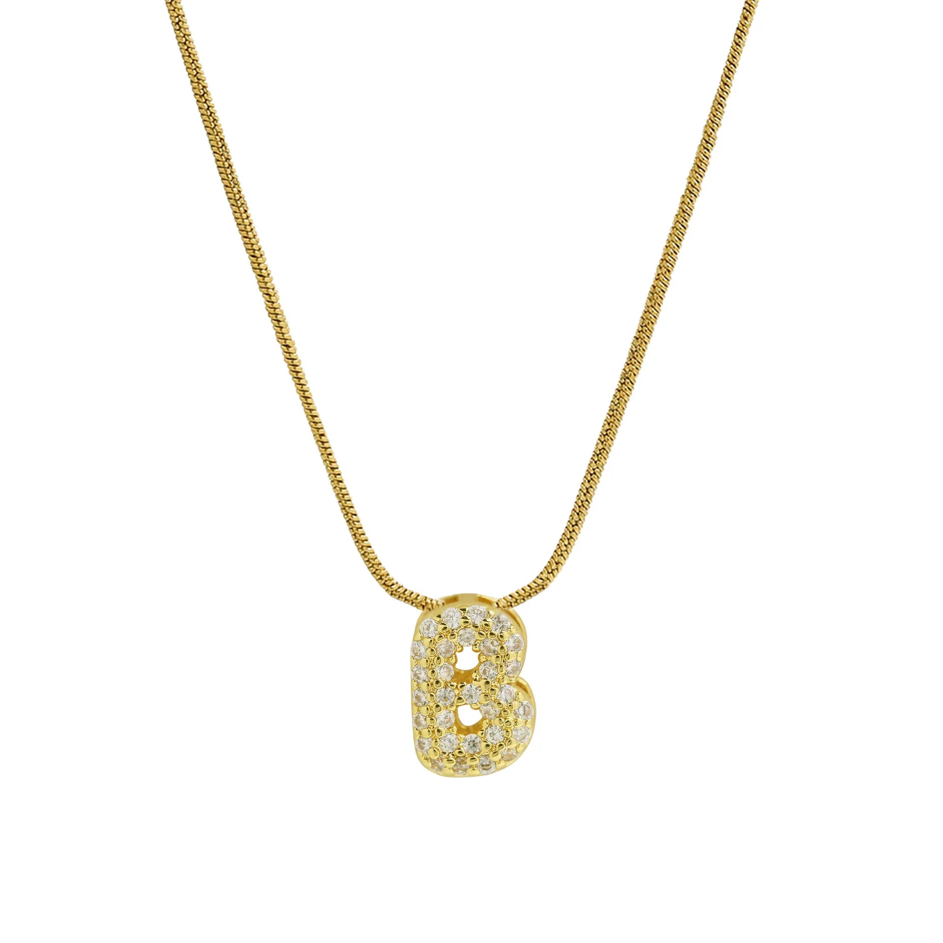 Dainty Zircon Tiny Initial Letter Necklace for Women Gold Plated Stainless Steel Snake Chain Choker Necklaces Alphabet Pendants