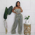 Women's Strapless Vest and Distressed Jeans Set